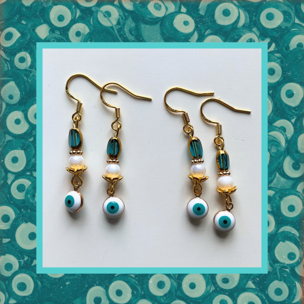 Boucles d'oreilles sophistiquées œil Nazar Bonçuk – Bijou protection porte-bonheur fait main – Image 6
