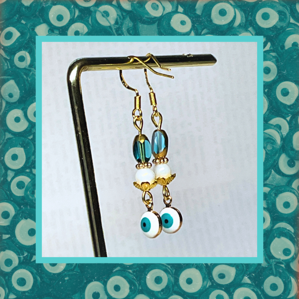 Boucles d'oreilles sophistiquées œil Nazar Bonçuk – Bijou protection porte-bonheur fait main – Image 4