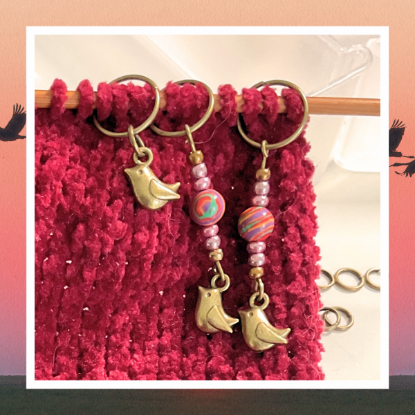 Marque-Mailles Oiseaux – Lot de 3 Accessoires Tricot et Crochet avec Breloques et Perles – Idéal pour DIY et Cadeau – Image 3