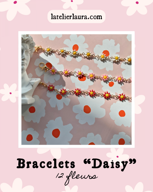 Bracelets 'Daisy', bracelets fleuris à personnaliser (nombre de marguerites, couleur au choix) – Image 14