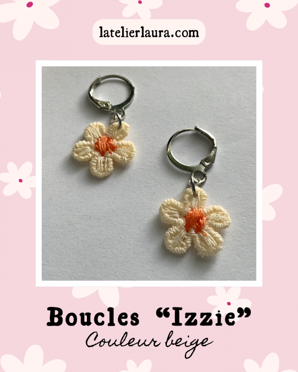 Boucles d'oreilles simples 'Izzie', fleurs brodées en tissu légères à porter – Image 3