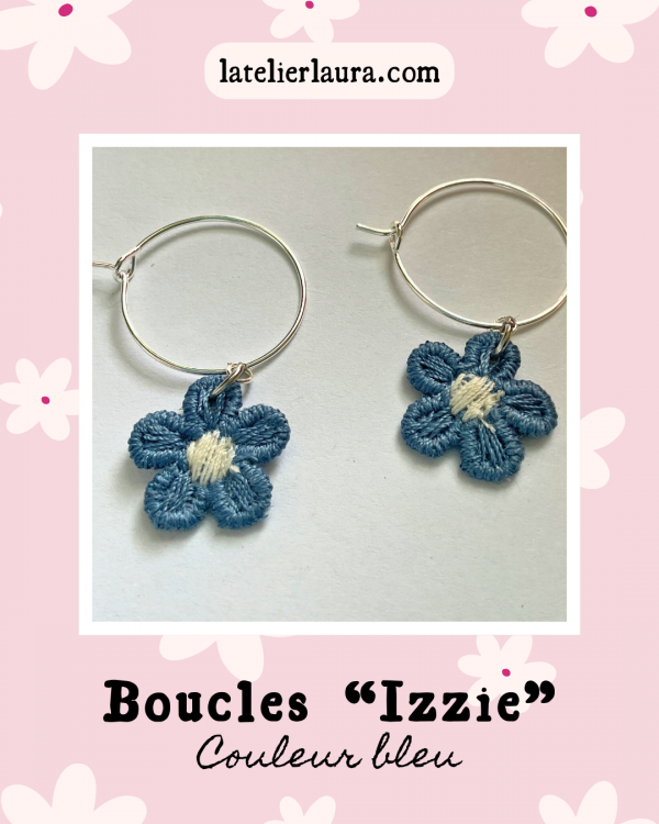 Boucles d'oreilles simples 'Izzie', fleurs brodées en tissu légères à porter – Image 4