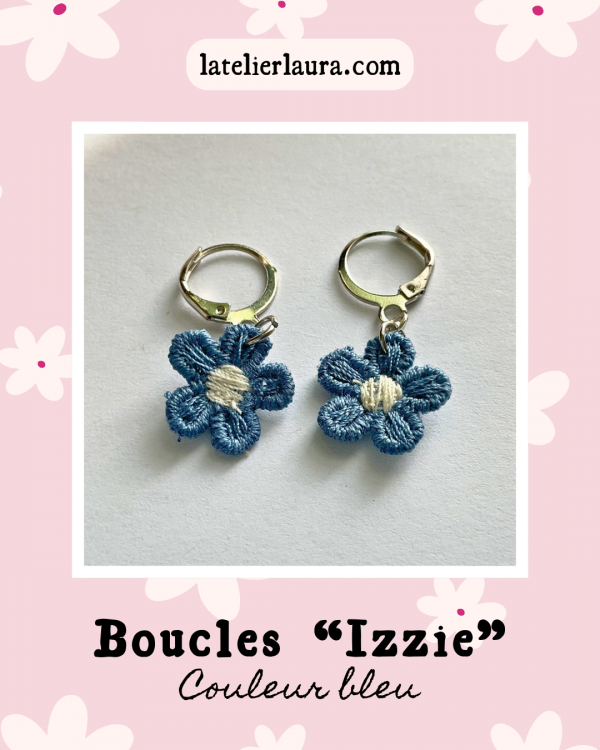Boucles d'oreilles simples 'Izzie', fleurs brodées en tissu légères à porter – Image 5