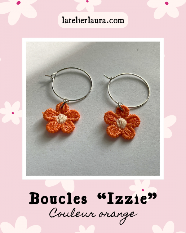 Boucles d'oreilles simples 'Izzie', fleurs brodées en tissu légères à porter – Image 6