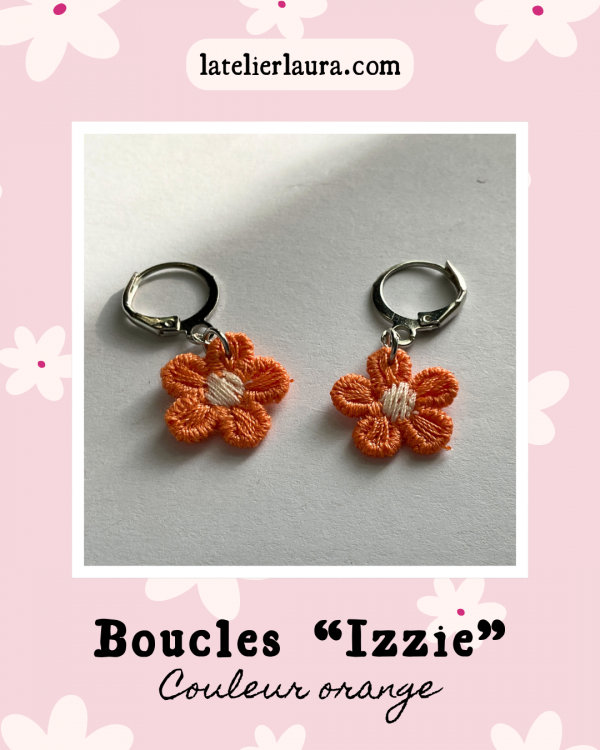 Boucles d'oreilles simples 'Izzie', fleurs brodées en tissu légères à porter – Image 7