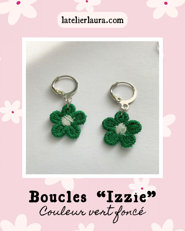 Boucles d'oreilles simples 'Izzie', fleurs brodées en tissu légères à porter – Image 9