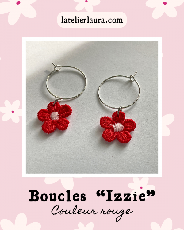 Boucles d'oreilles simples 'Izzie', fleurs brodées en tissu légères à porter – Image 10