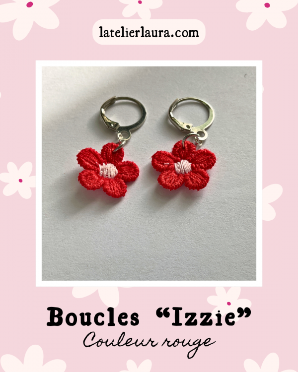 Boucles d'oreilles simples 'Izzie', fleurs brodées en tissu légères à porter – Image 11