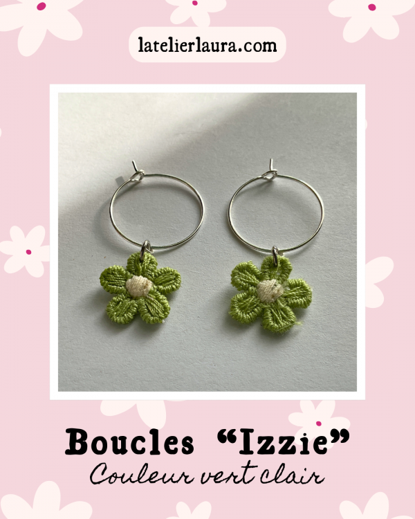 Boucles d'oreilles simples 'Izzie', fleurs brodées en tissu légères à porter – Image 12