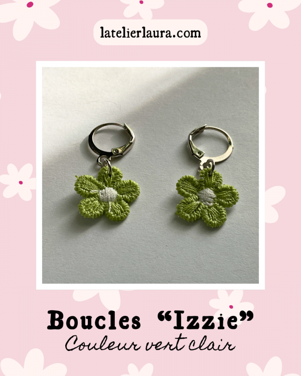 Boucles d'oreilles simples 'Izzie', fleurs brodées en tissu légères à porter – Image 13