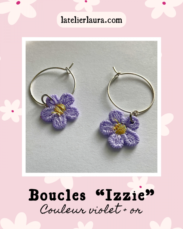 Boucles d'oreilles simples 'Izzie', fleurs brodées en tissu légères à porter
