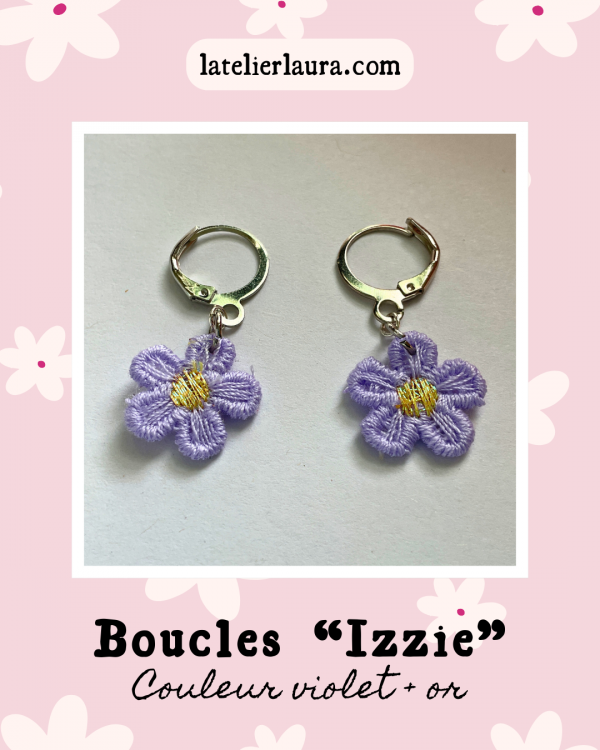 Boucles d'oreilles simples 'Izzie', fleurs brodées en tissu légères à porter – Image 14