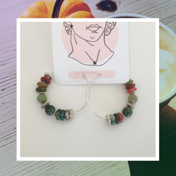 Boucles d'oreilles créoles en agate indienne – Tons d’automne & énergies naturelles 🍂 – Image 3