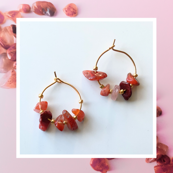Boucles d’oreilles créoles en cornaline – Image 3