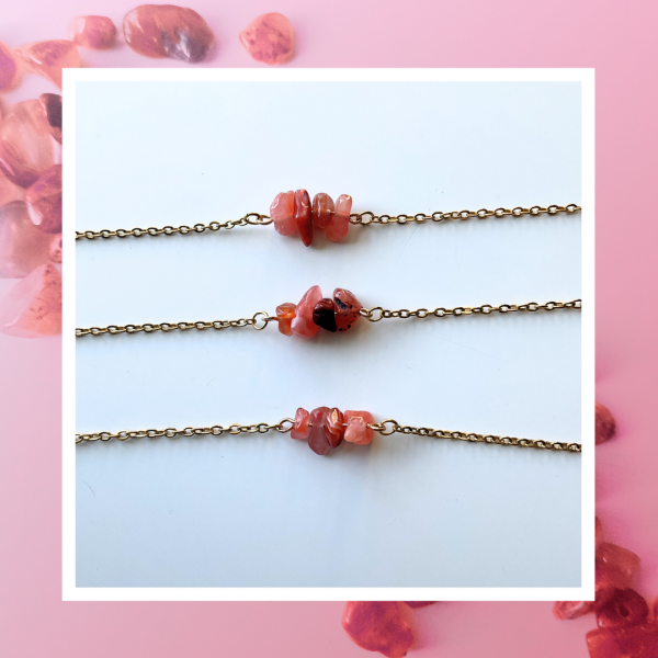 Bracelet en Cornaline naturelle – Acier inoxydable doré – Image 2